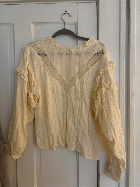Mango Tops - Mango Cream Ruffle Lace-Trim Blouse